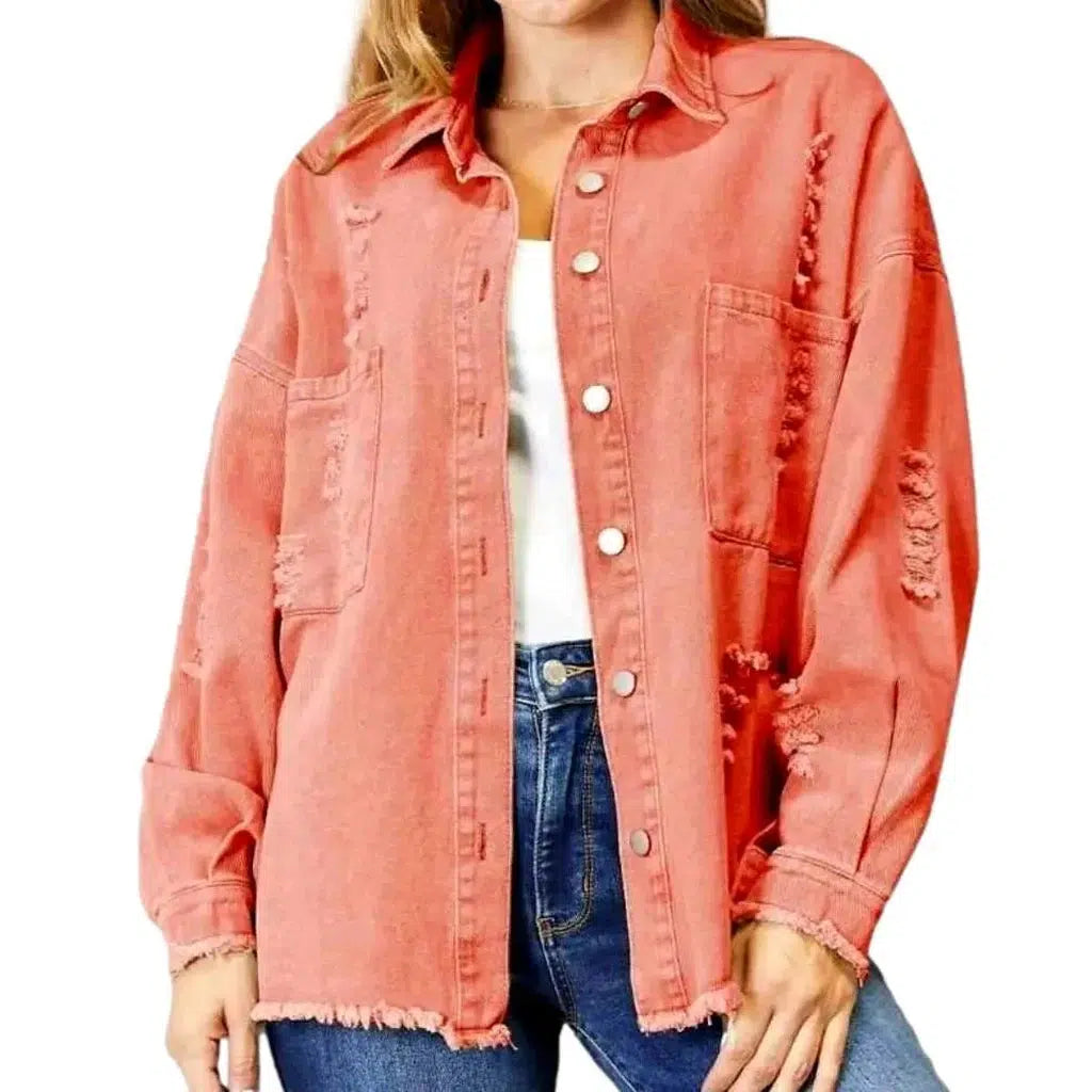 Distressed raw-hem women's denim jacket