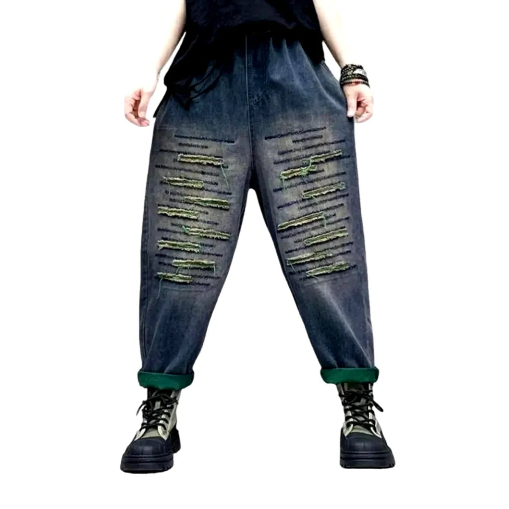 Distressed vintage denim pants
 for women