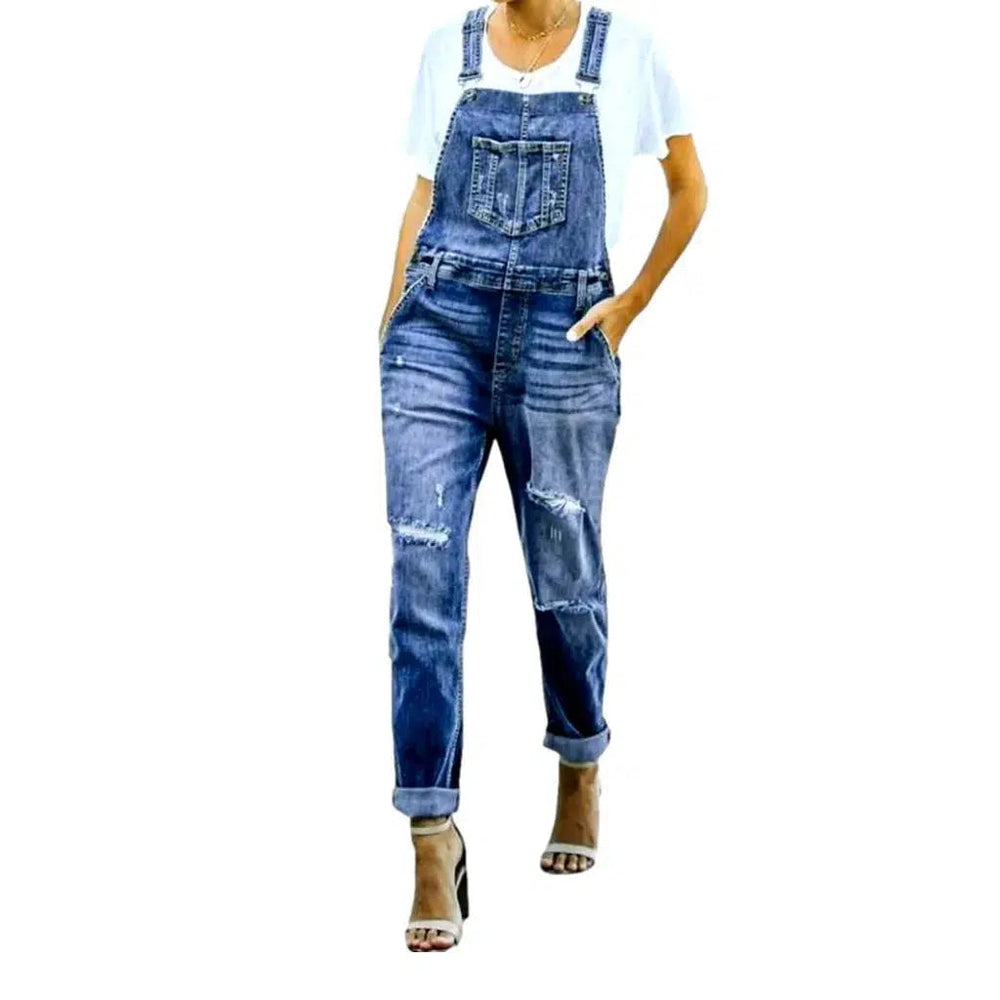 Distressed Women's Jeans Overall - Blue