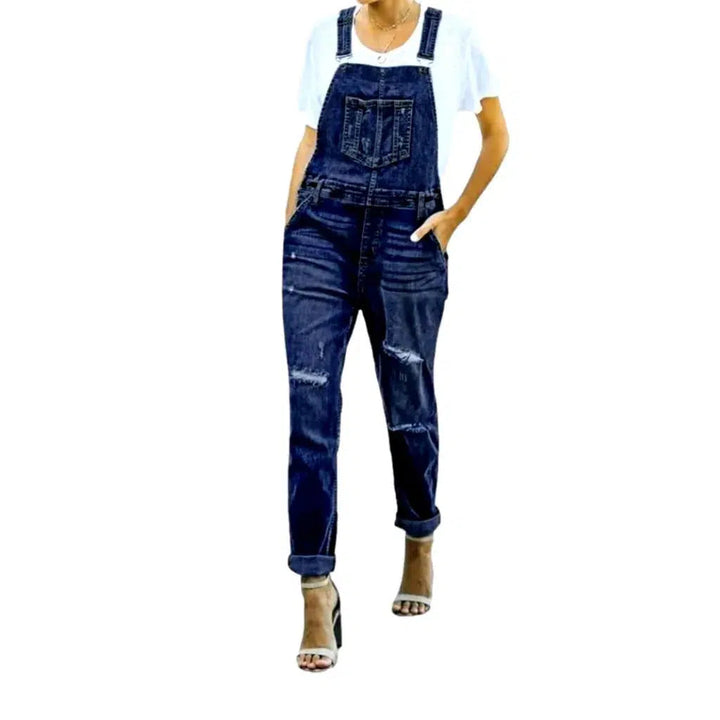 Distressed Women's Jeans Overall - Dark Blue