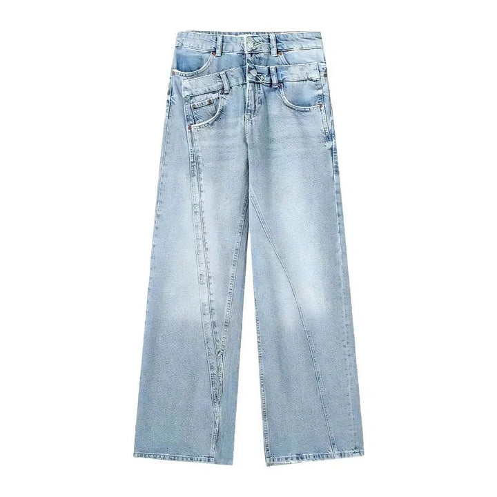 Double-waistline women's high-waist jeans