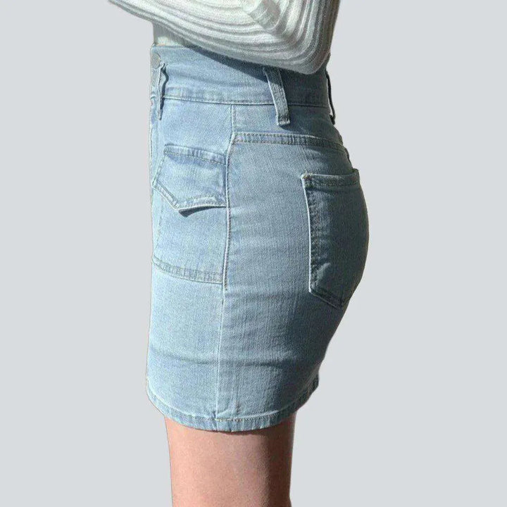 Flap pocket mini denim skirt