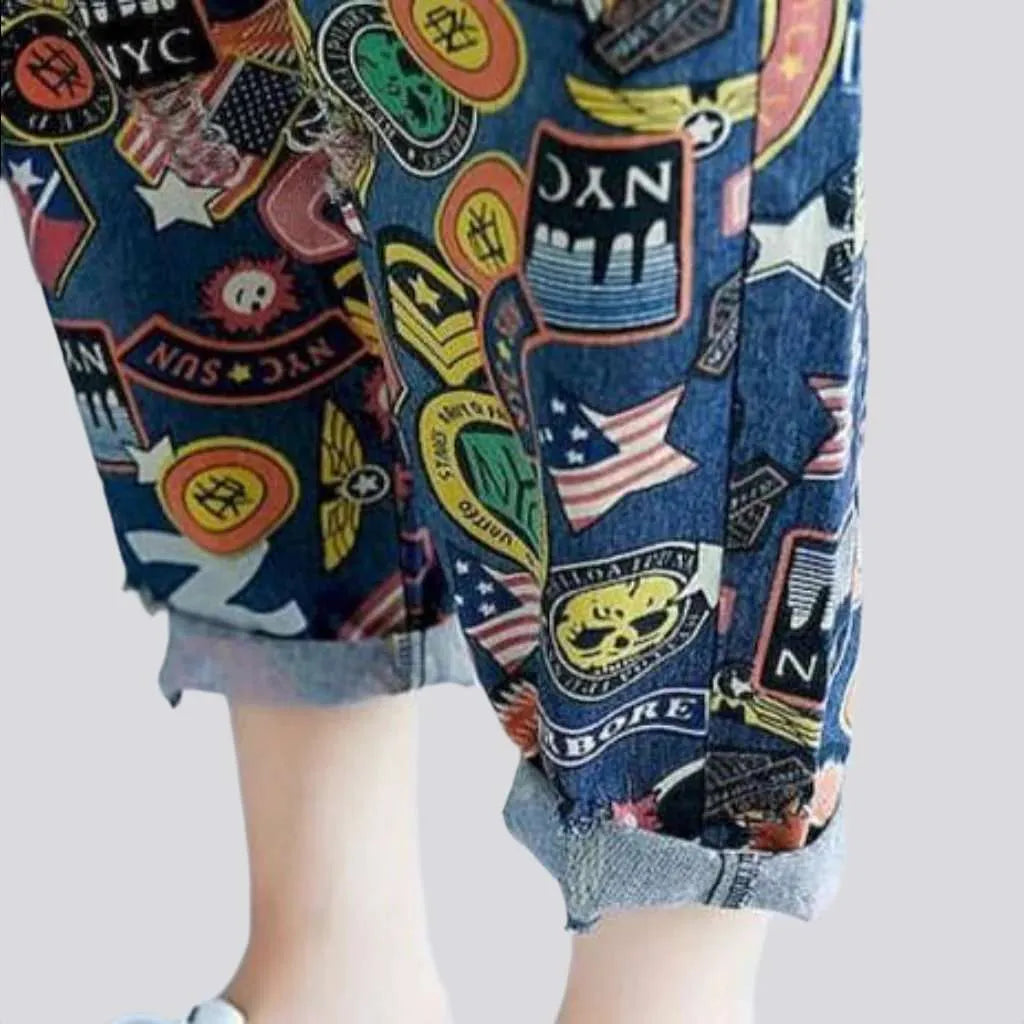 All-over print denim jumpsuit
 for ladies