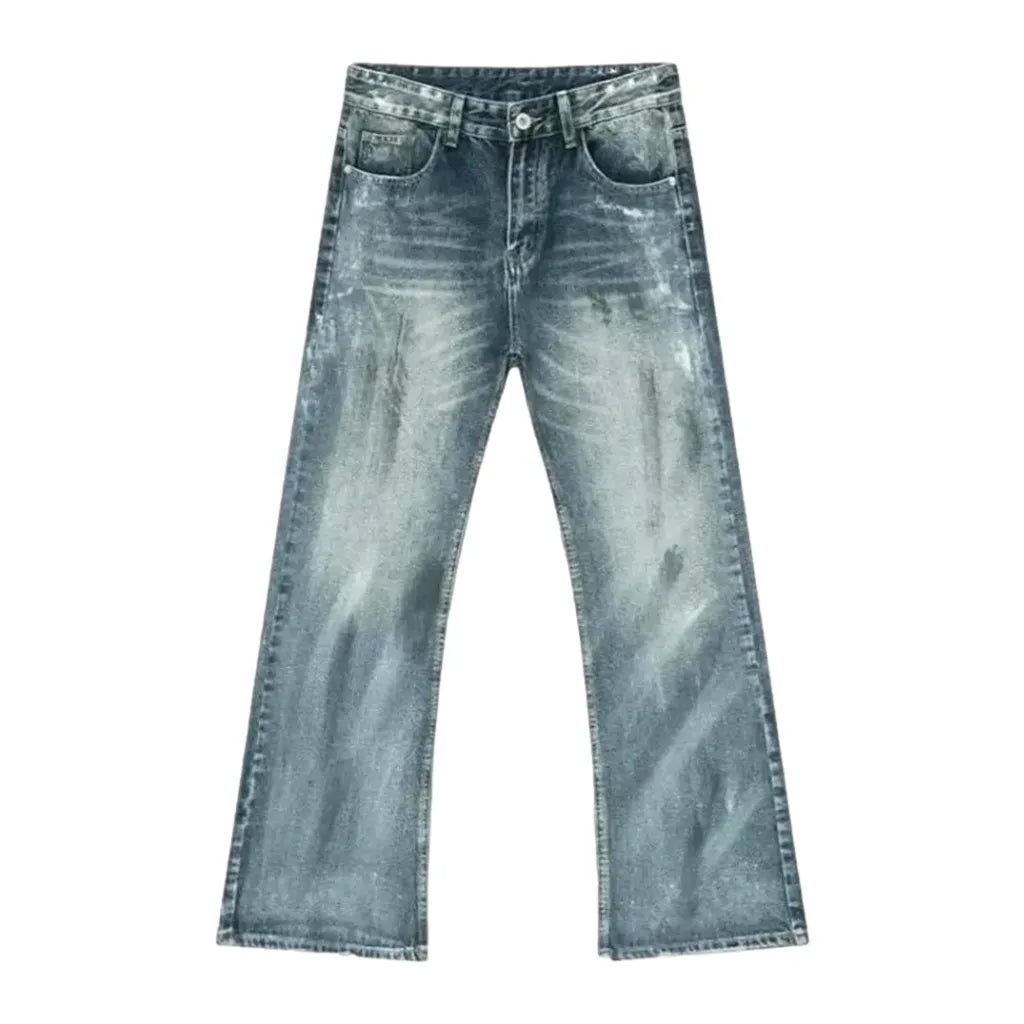 Whiskered Mid Rise Boho Men's Jeans - Blue