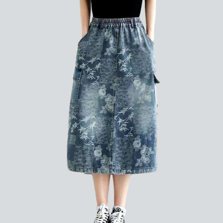 Cargo floral print denim skirt