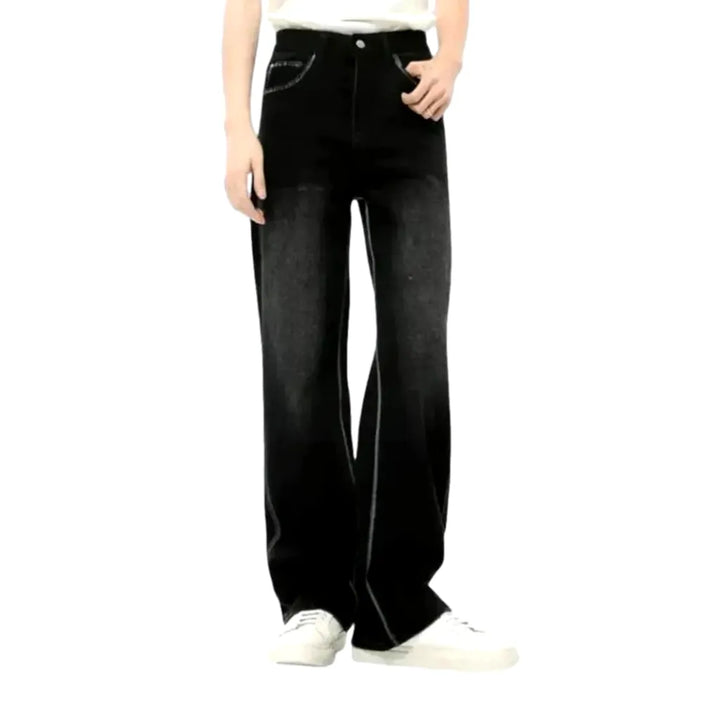 Mid Rise Straight-cut Jeans for Men - Black