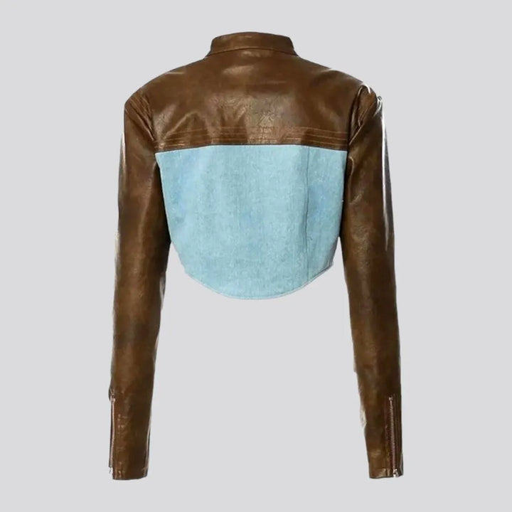 Mixed-fabrics short denim jacket