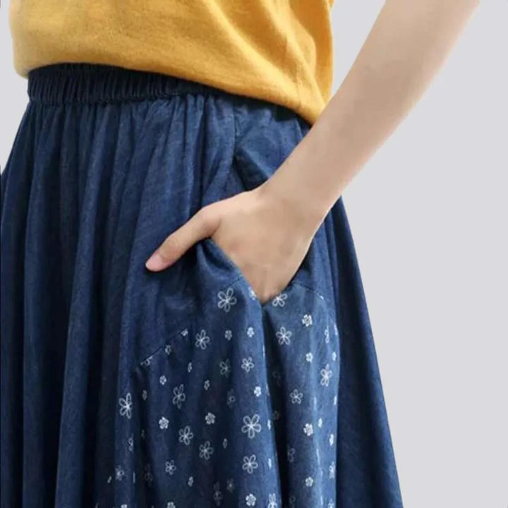 Ornament print painted jean skirt