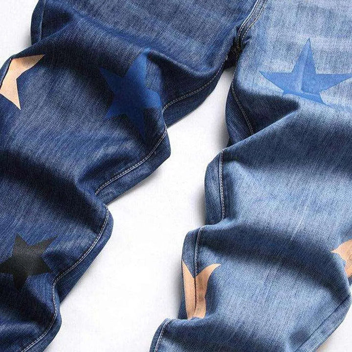 Color stars print men's jeans