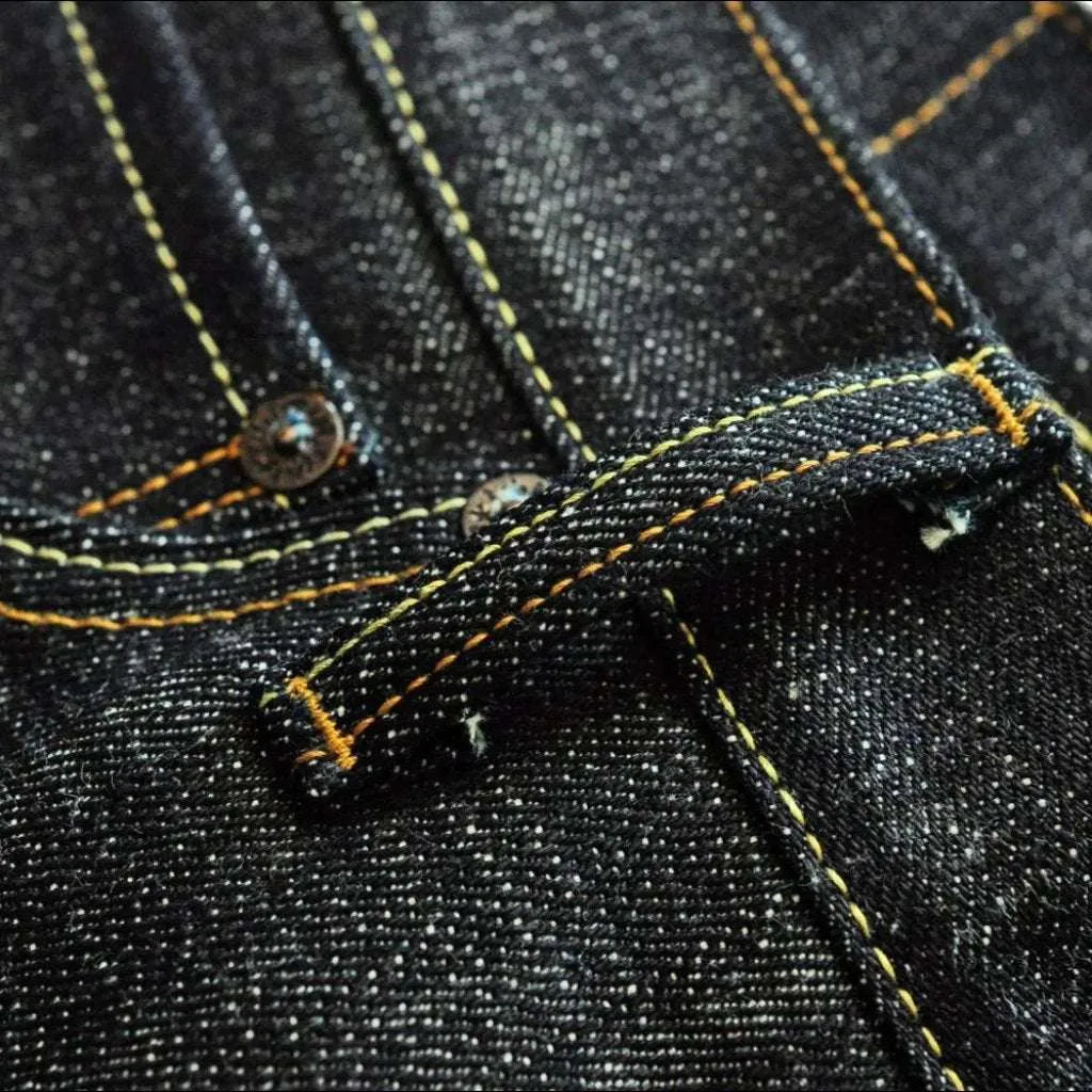 High-waist buttoned self-edge jeans
 for men
