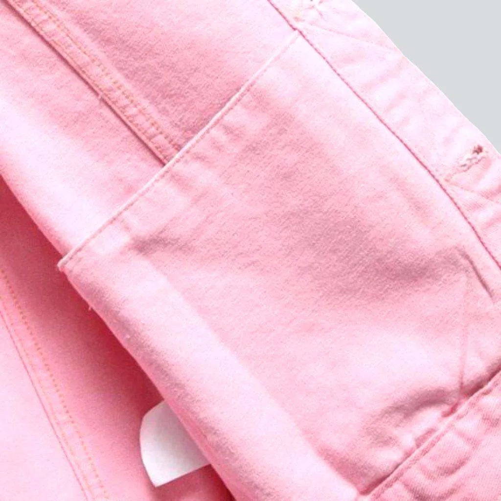 Pink slim men's denim jacket