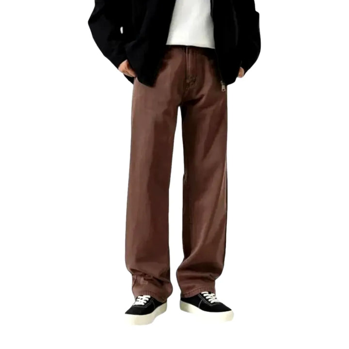 Colored Slouchy Boho Style Men's Denim Pants - Brown