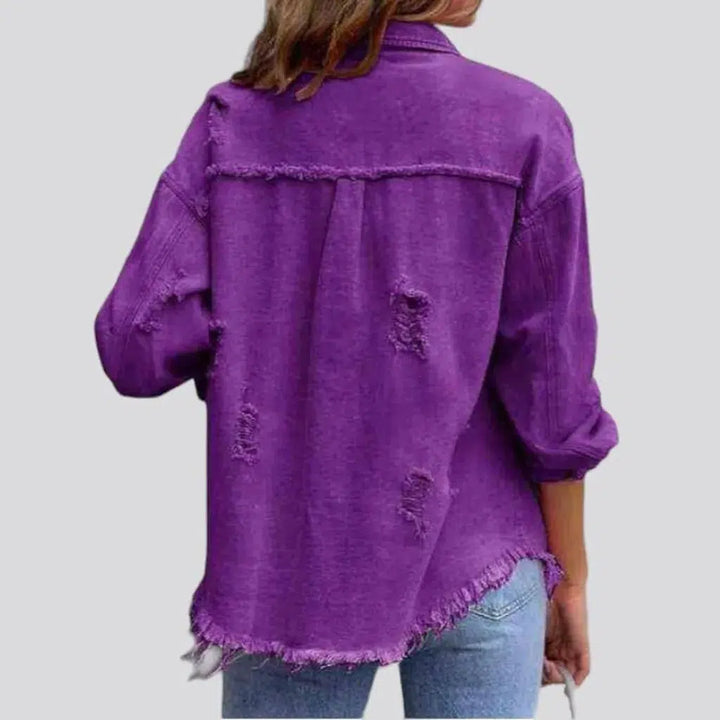 Cropped shirt-like denim jacket
 for ladies