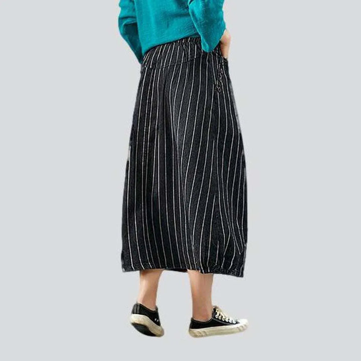 Striped long women's denim skirt