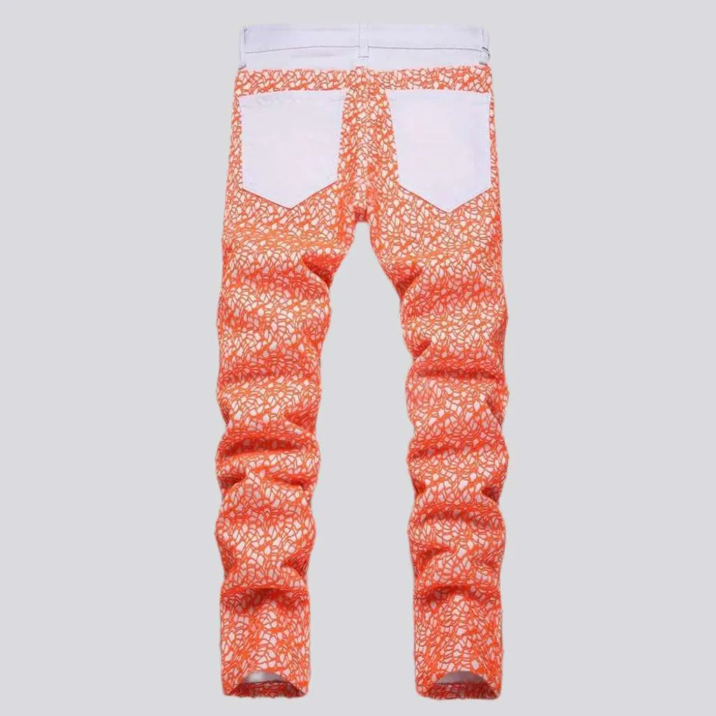 Pink all-over embroidery jeans
 for men
