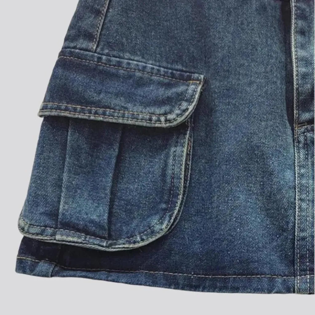 Cargo mid-waist jeans skort
 for ladies