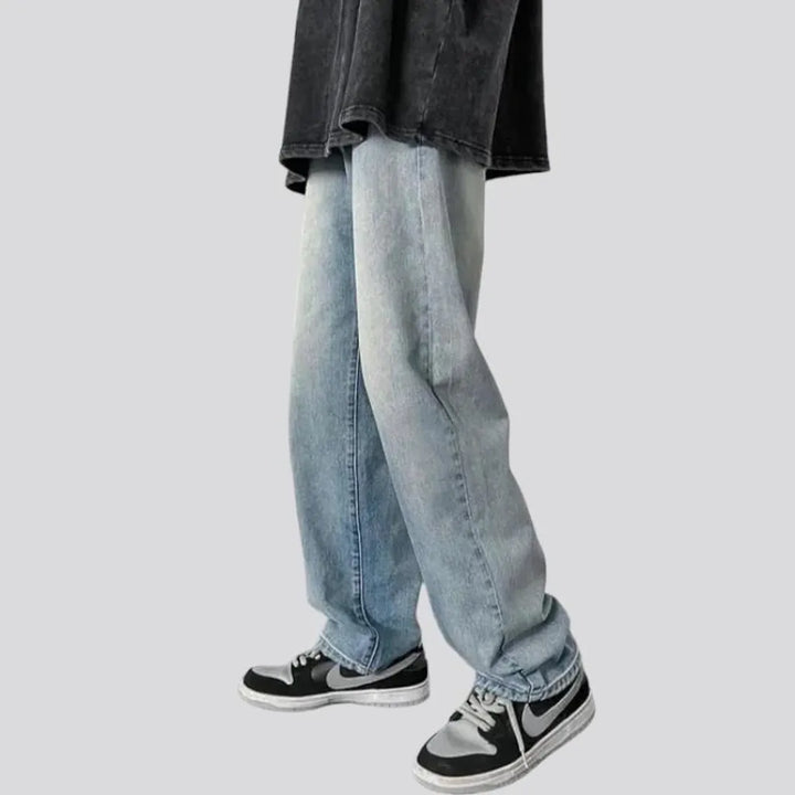 baggy, vintage, stonewashed, embroidered-back-pockets, sanded, high-waist, diagonal-pockets, zipper-button, men's jeans | Jeans4you.shop