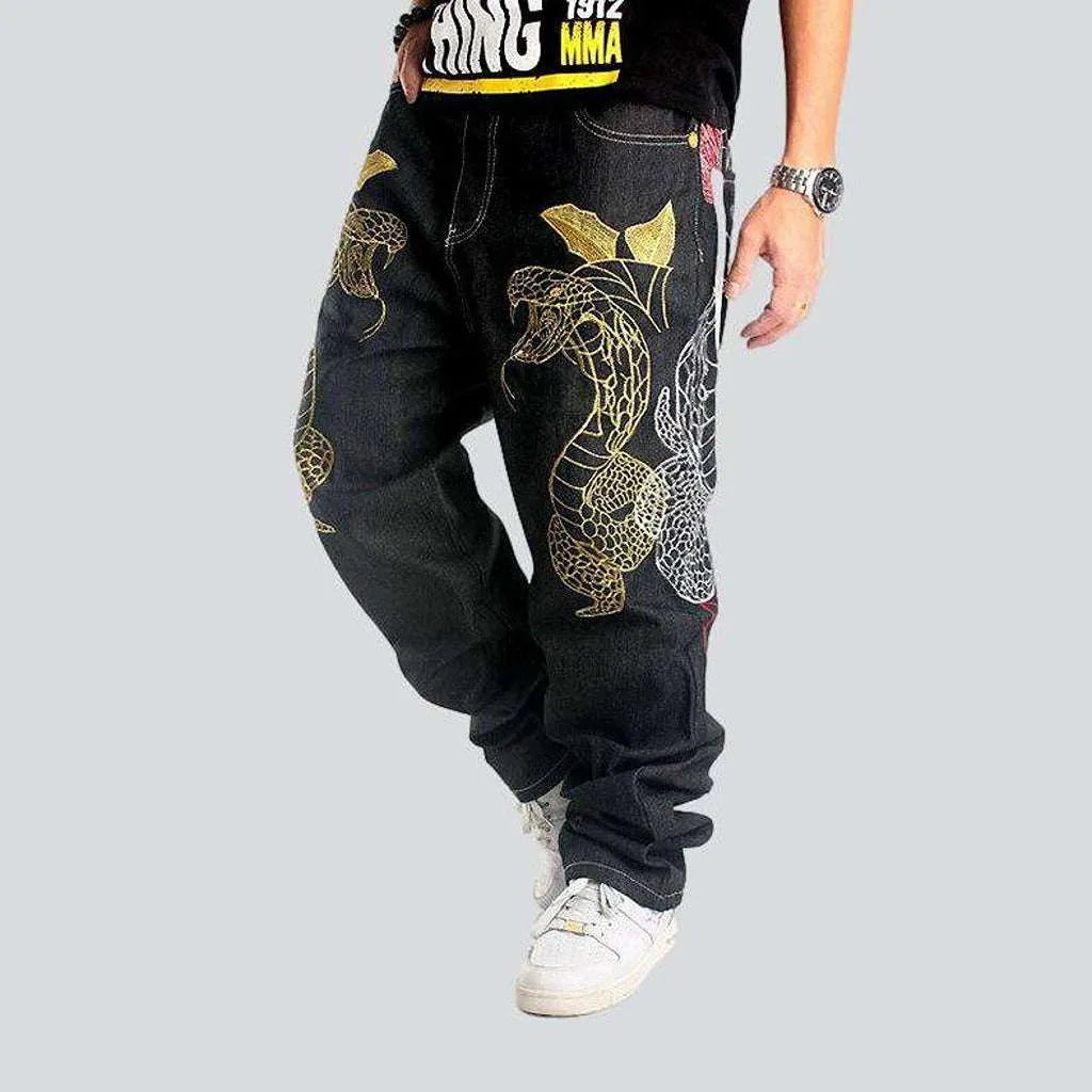 Hip-hop snake embroidery jeans
