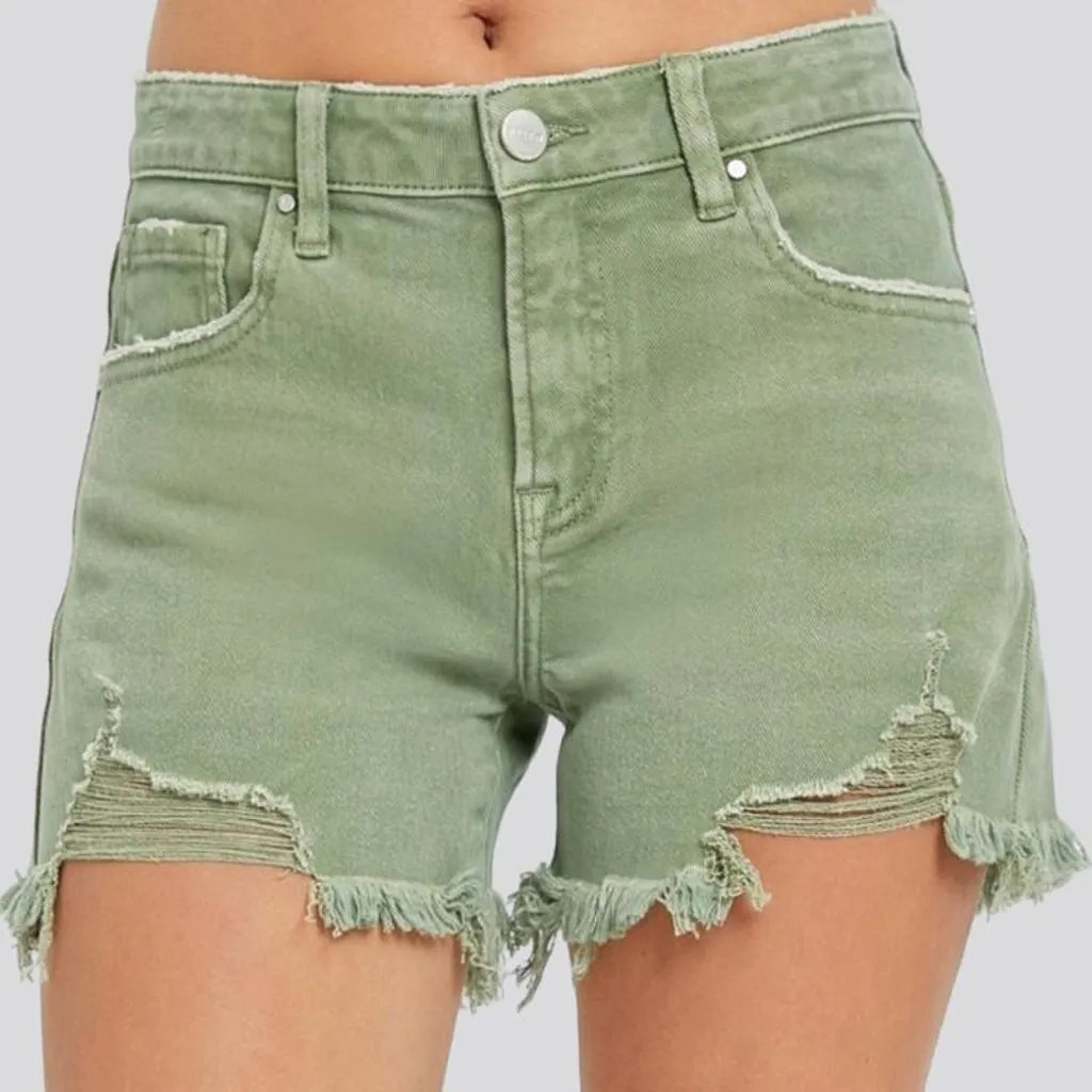 Olive-hue high-waist jean shorts
 for women