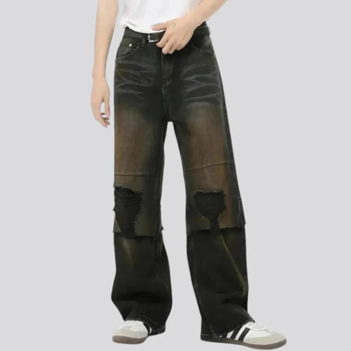 Sanded baggy fit fashion men's jeans