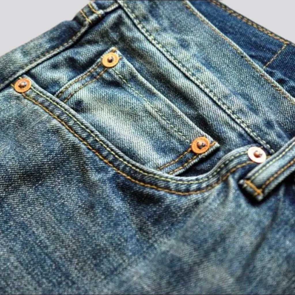 Sanded whiskered selvedge jeans
 for men