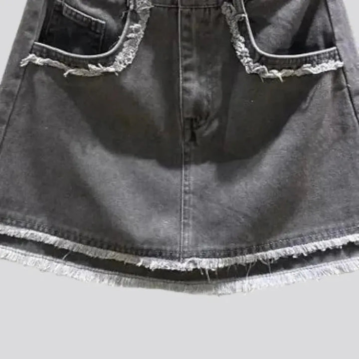 Color double-raw-hem jean skirt
 for ladies