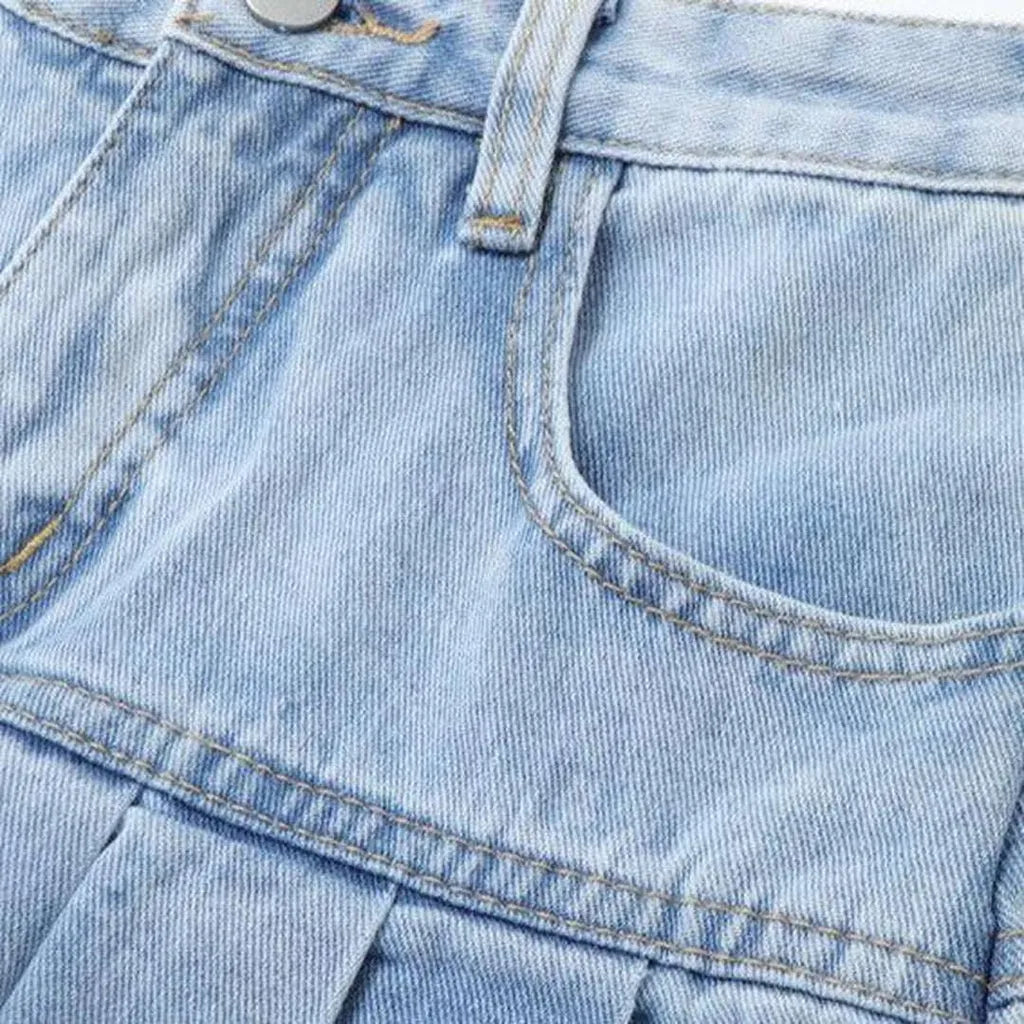 Pleated mini jean skirt