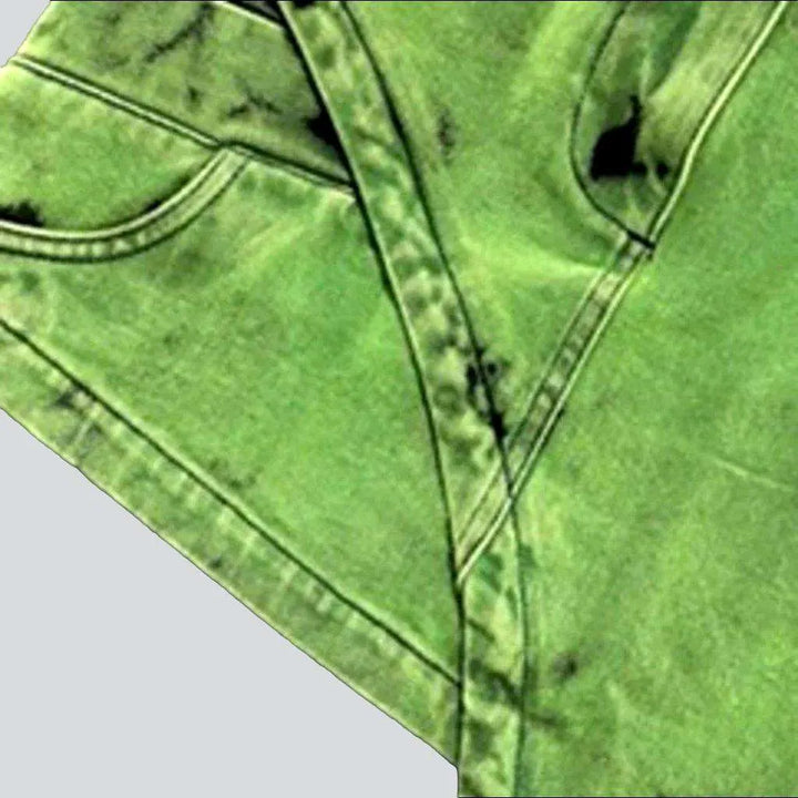 Acid green asymmetric denim skirt