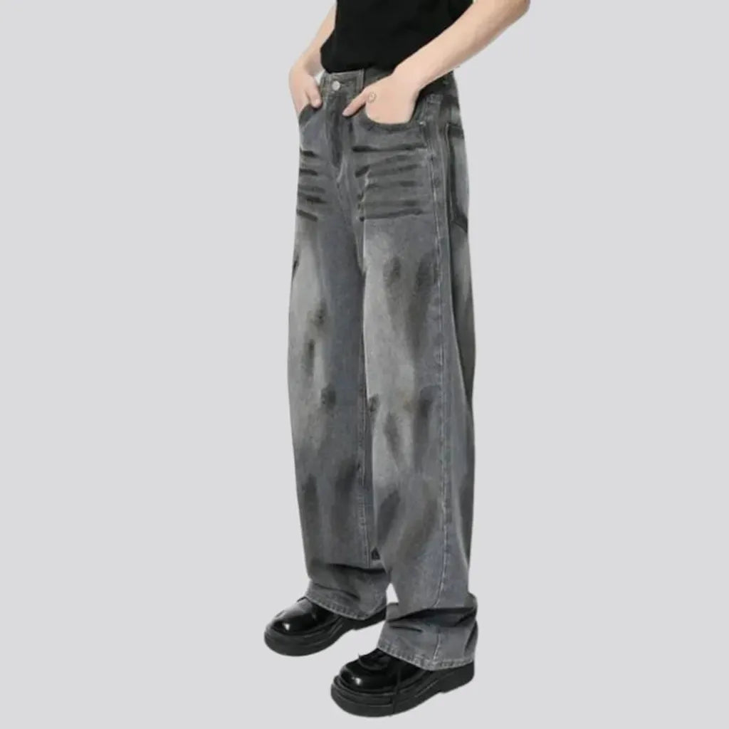 Grey men's black-stains jeans