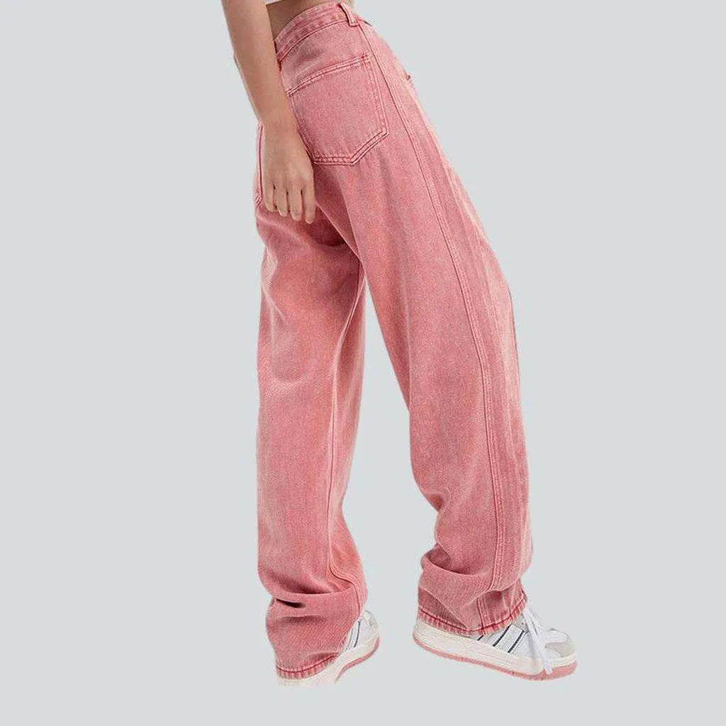 Pink stylish women's baggy jeans