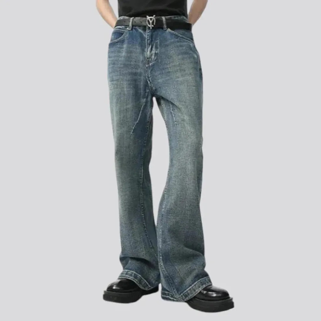 Boho fashion baggy whiskered men's jeans