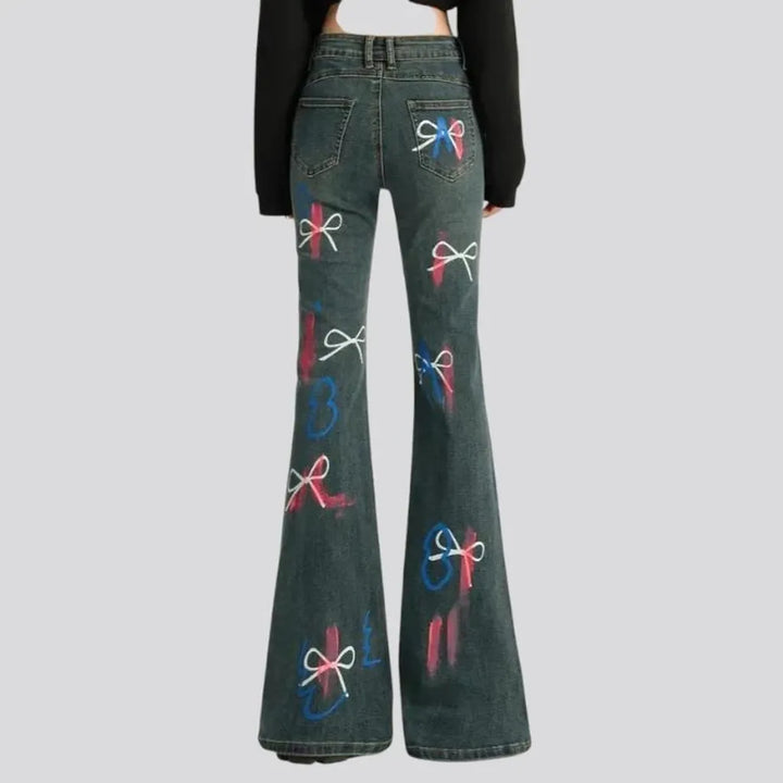 Art patterned high waist women's jeans