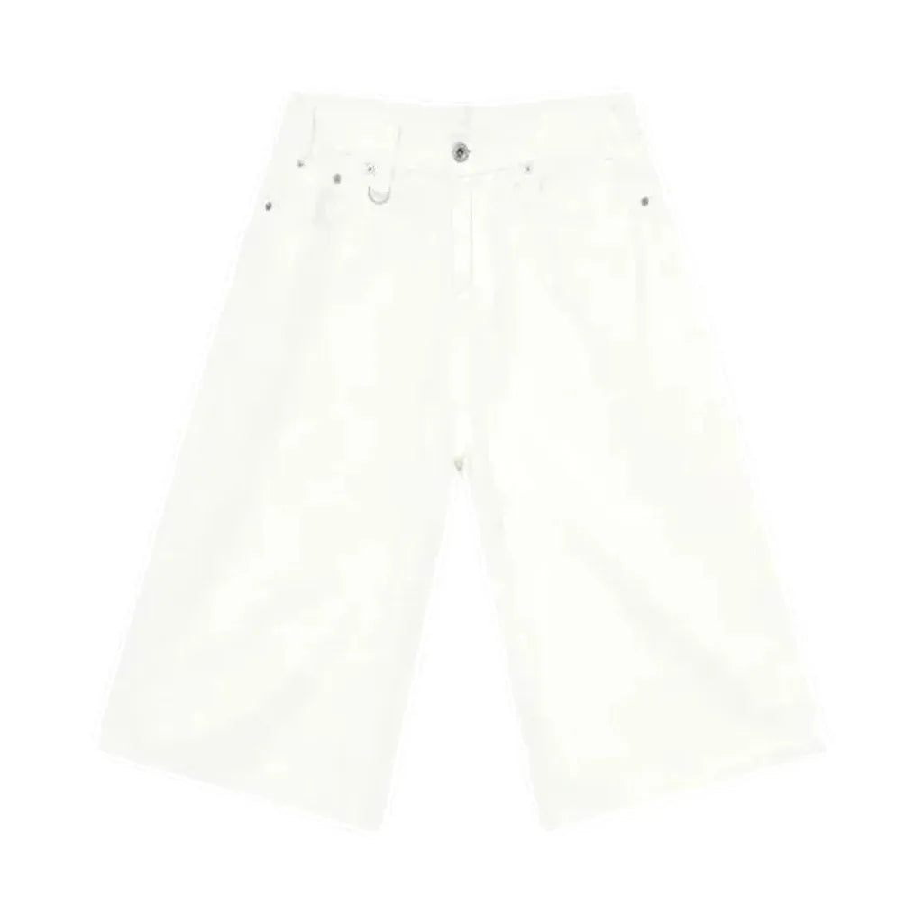 Baggy Camo Style Men's Denim Shorts - White