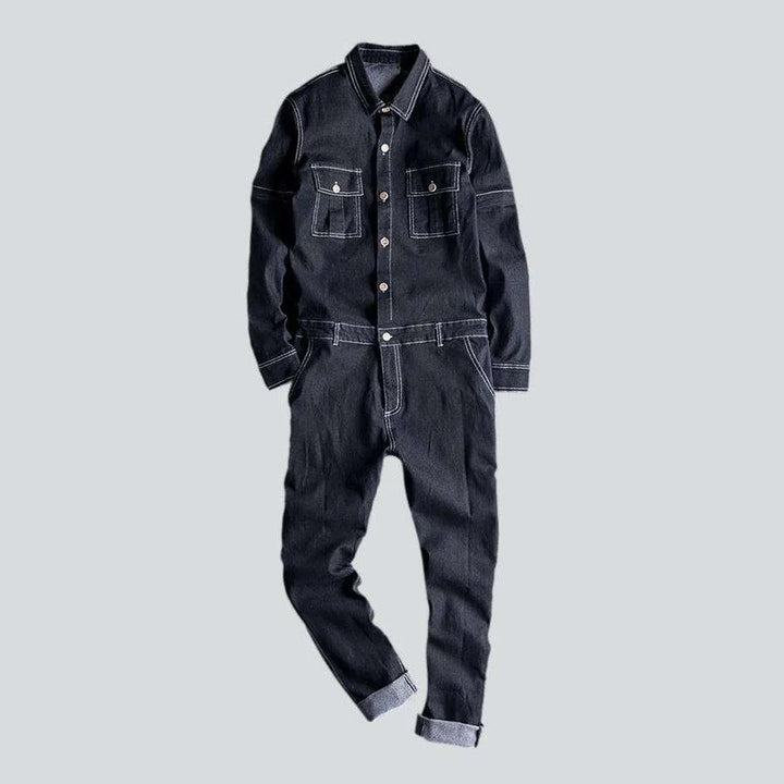 Back embroidery men's denim overall