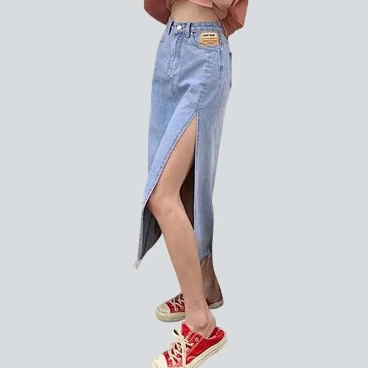 Side slit long jeans skirt