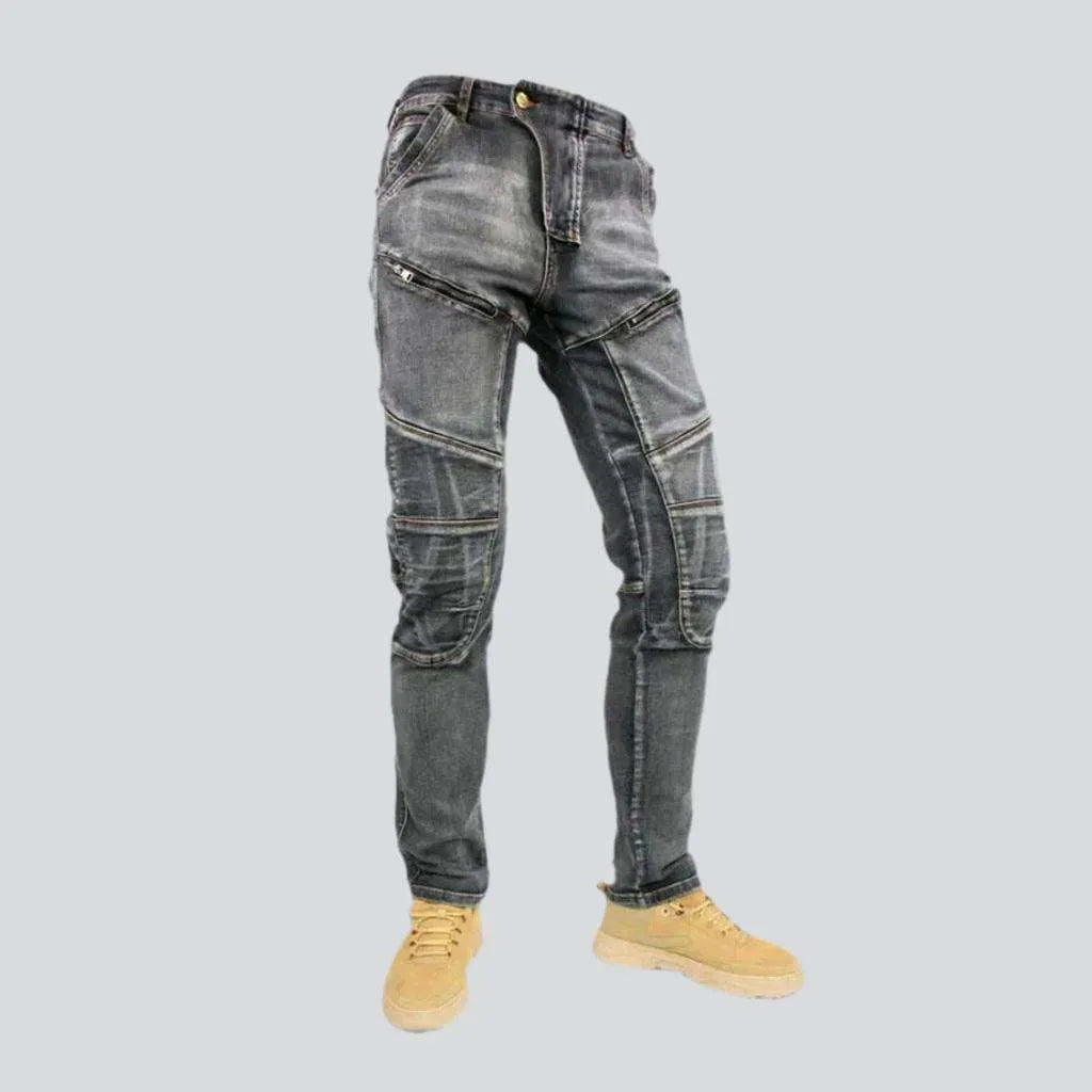 Mid-waist motorcycle jeans
 for men