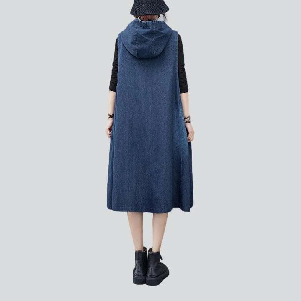 Sleeveless hooded women's denim coat