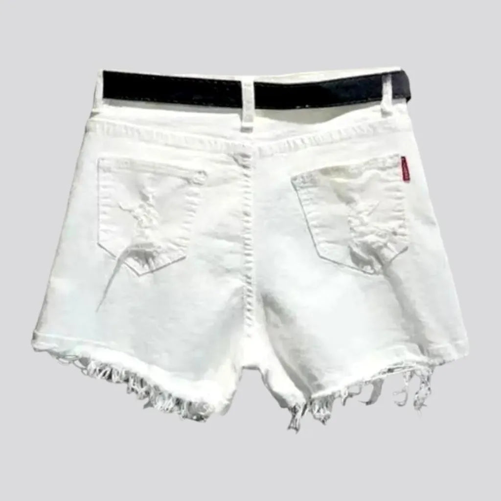 White straight jean shorts
 for women