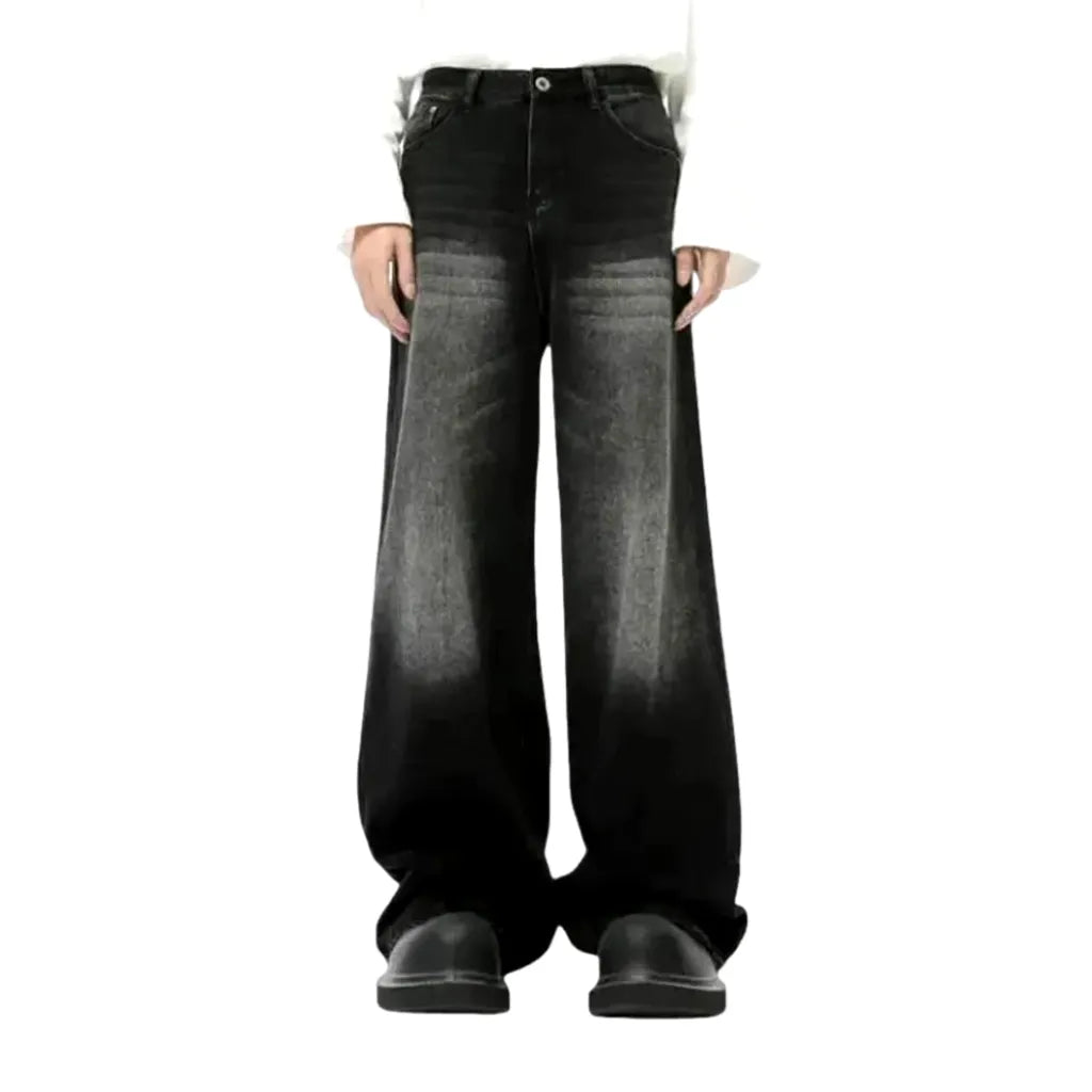 Baggy Mid-waist 90s Style Men's Jeans - Grey