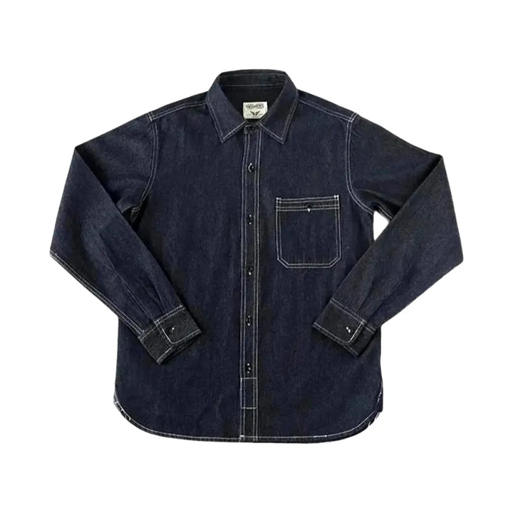 Dark One-tone Style Men's Jeans Shirt - Dark Blue