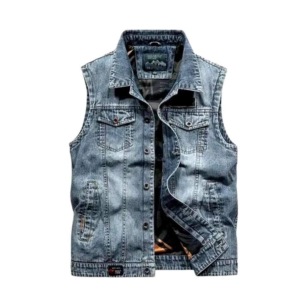 Vintage Casual Men's Denim Vest - Light Blue