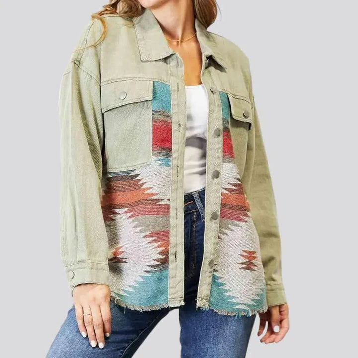 Color patchwork denim jacket
 for ladies