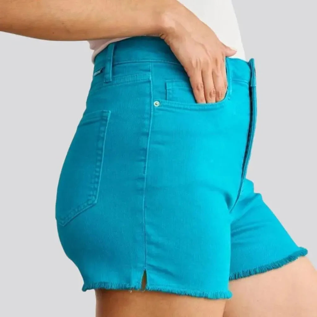 Raw-hem color jean shorts
 for women
