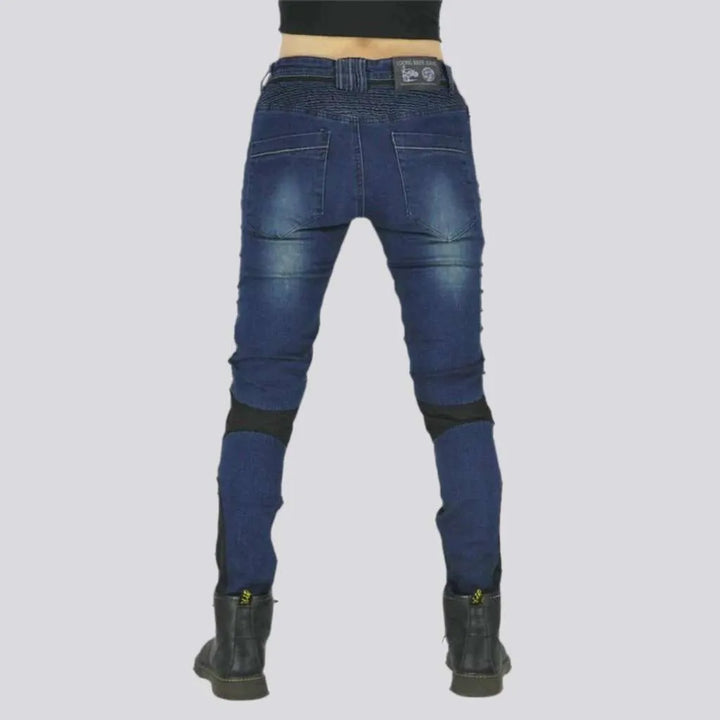 Protective mid-waist women's biker jeans