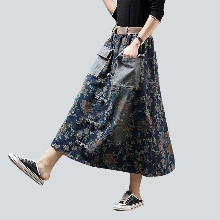 Cargo jeans skirt with flowers