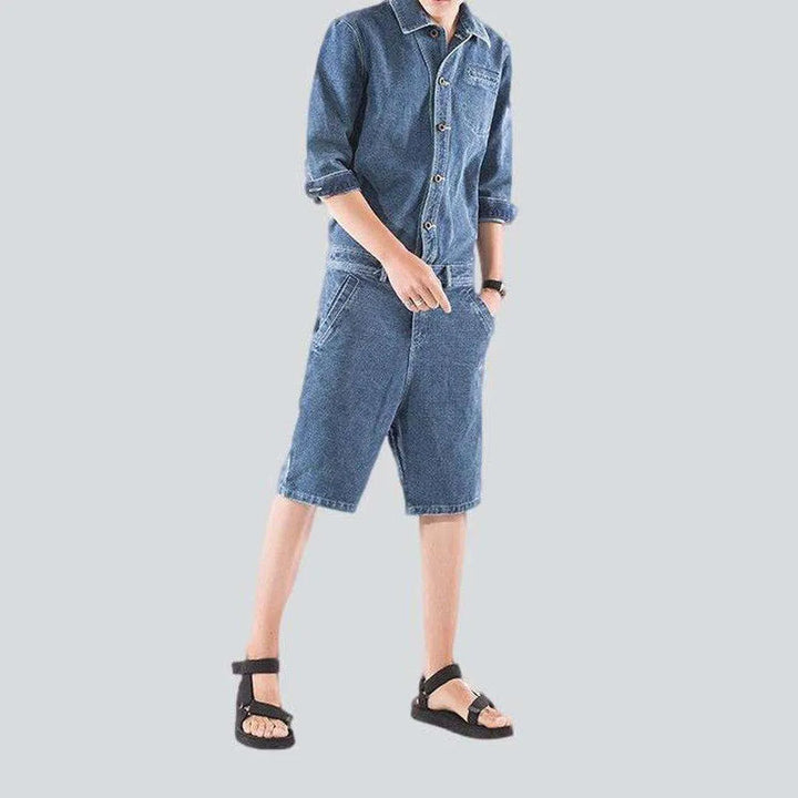 Color embroidered men's denim overall