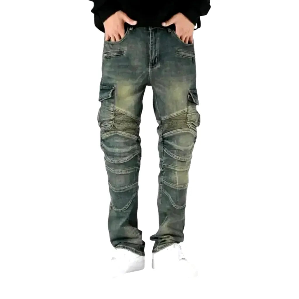 Biker Style Moto Jeans for Men - Blue