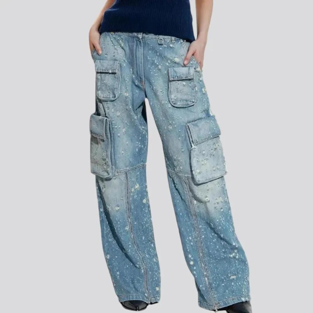 High rise distressed look women's jeans