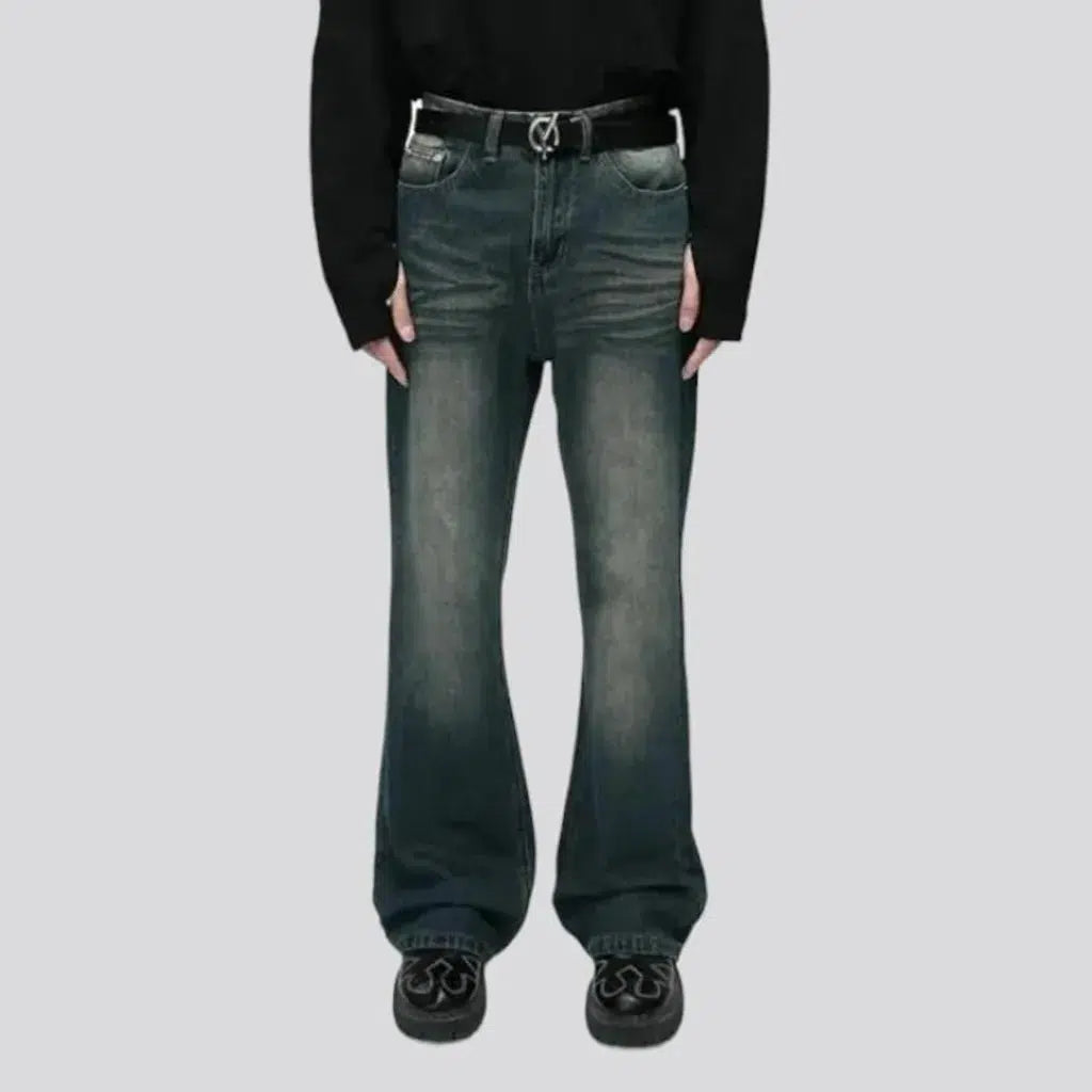 Dark-wash men's high-waist jeans