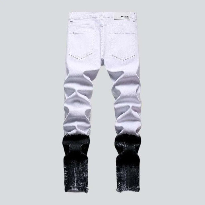 Rose embroidery ripped men's jeans